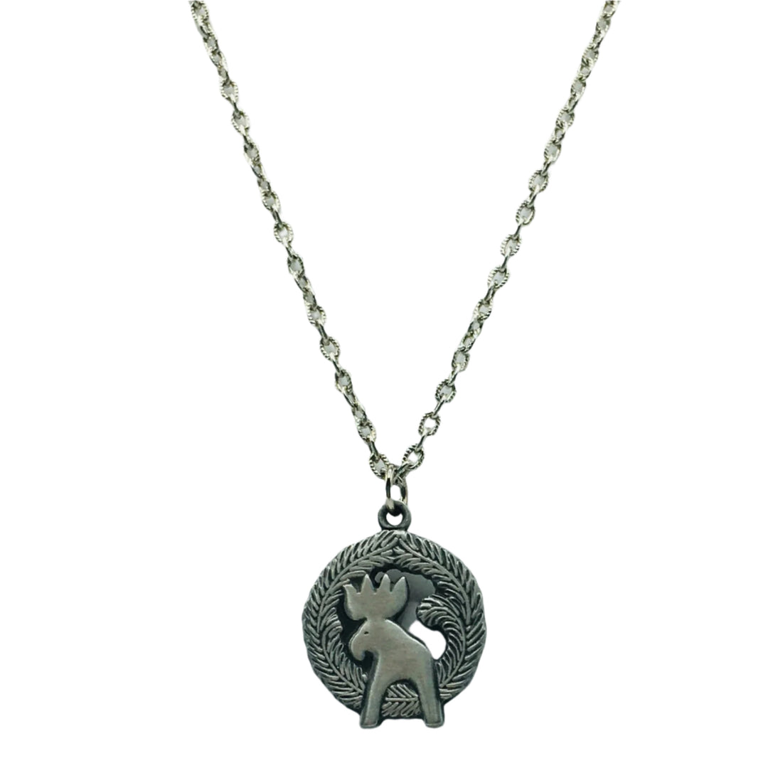 Swedish Pewter Moose Wreath Pendant Necklace