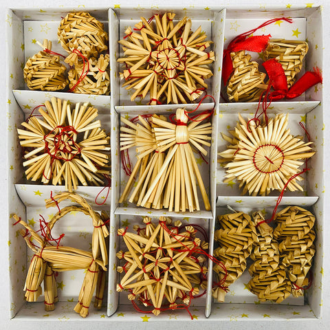 Straw ornament set - 34 pc box