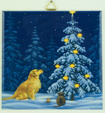 6" Ceramic Tile, Eva Melhuish, Golden at Christmas Tree