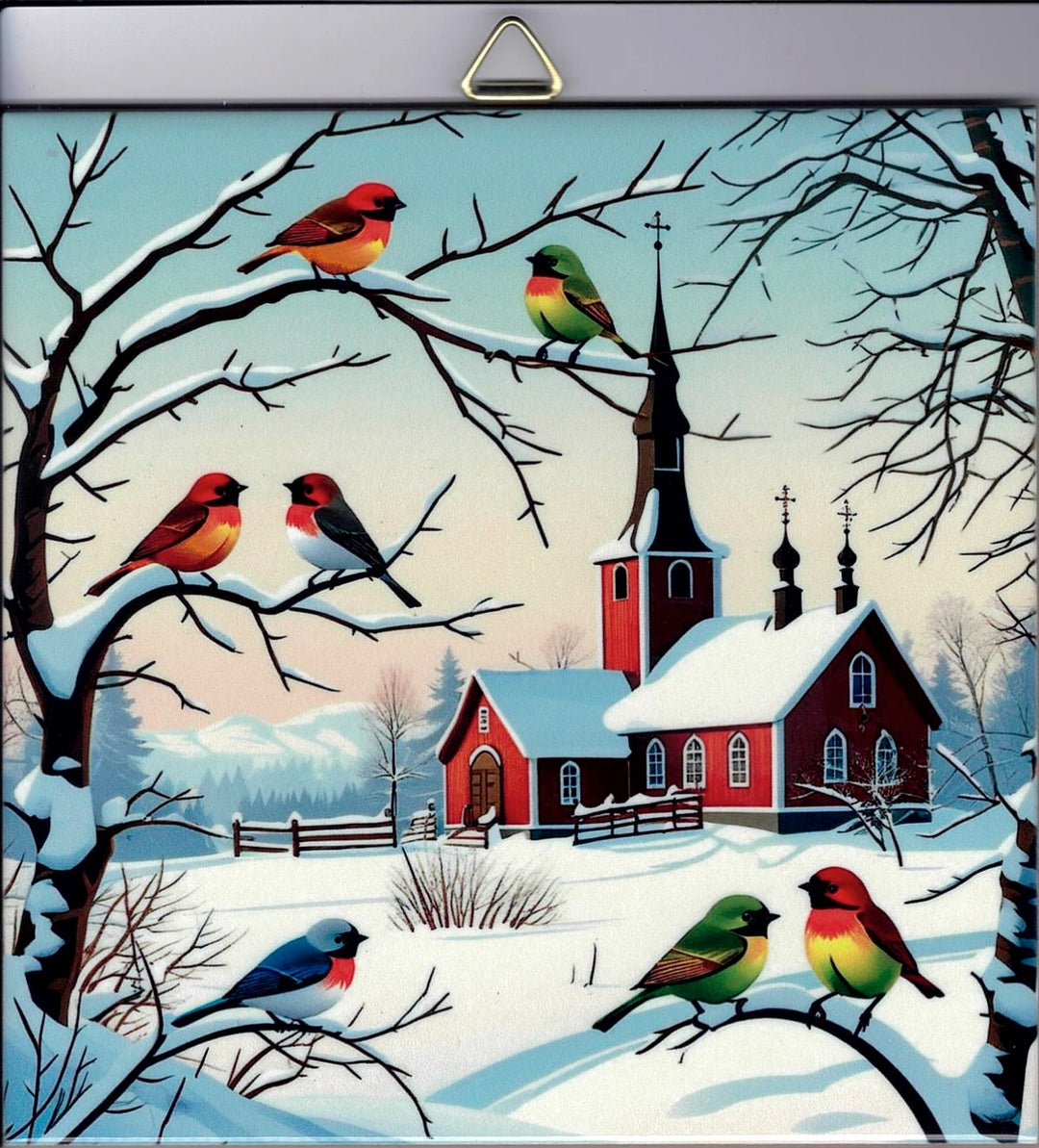 6" Ceramic Tile, Church with birds