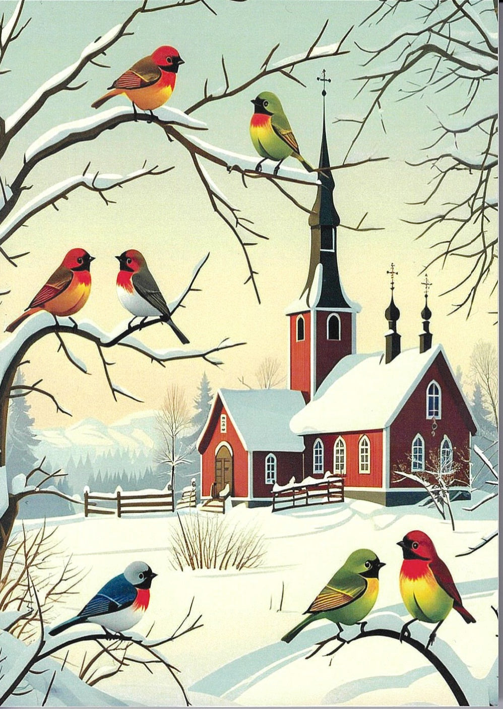 Boxed cards, Church with Birds