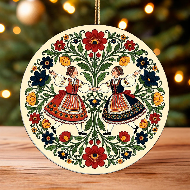 Ceramic Ornament,  Folk Art Flowers & Ladies