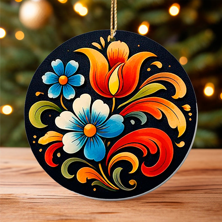 Ceramic Ornament, Rosemaling & Flowers