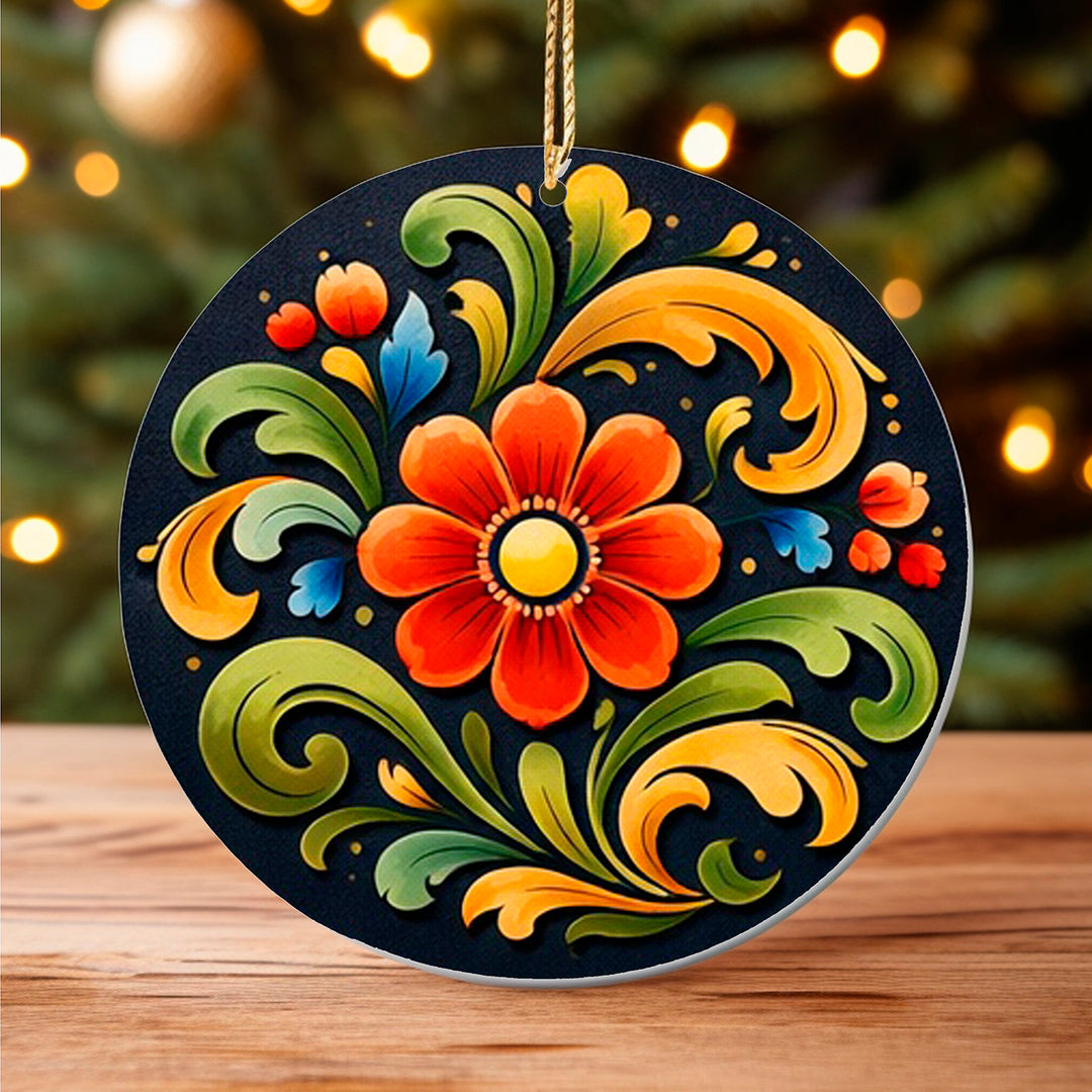 Ceramic Ornament, Folk Art Flower