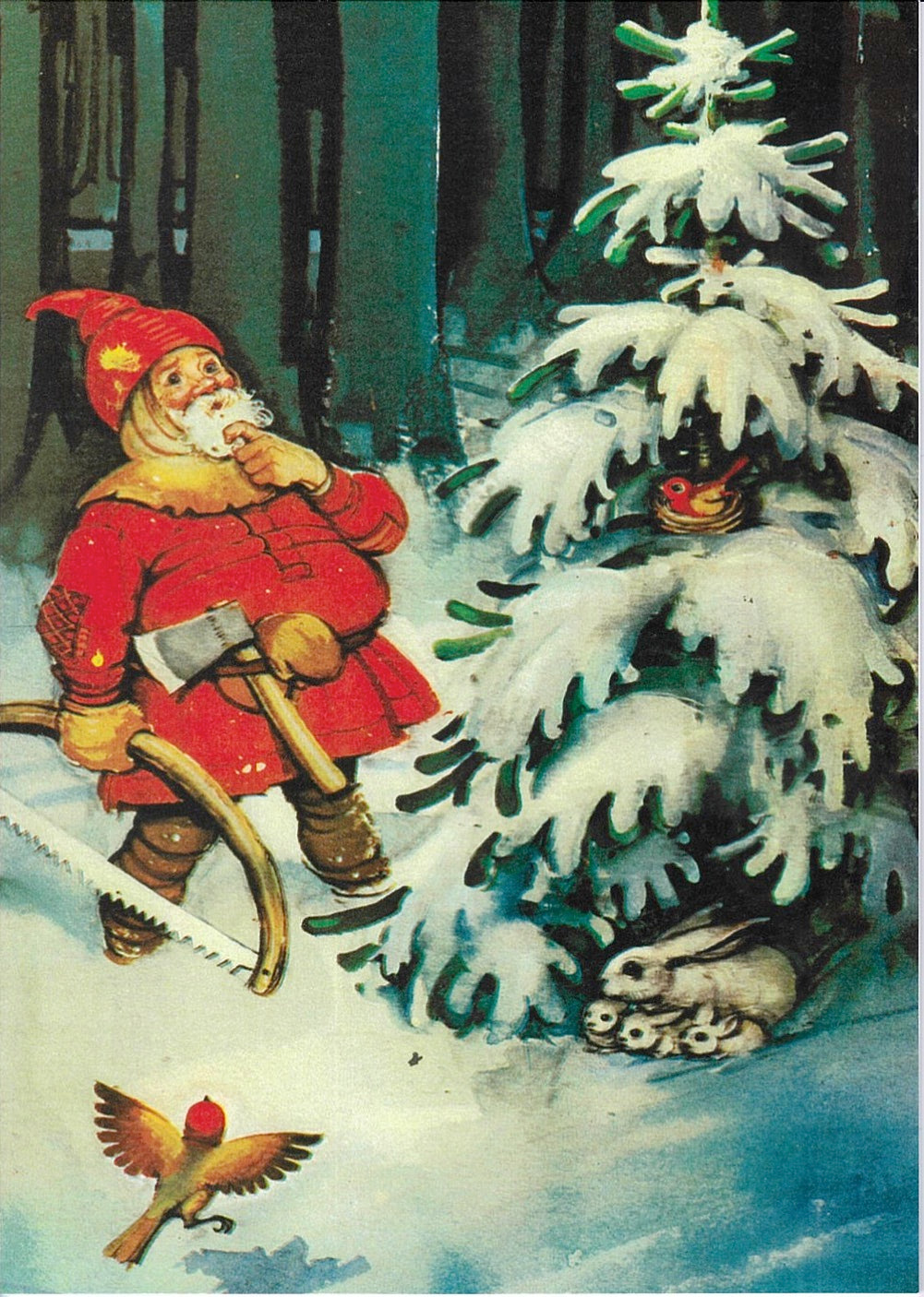 Boxed cards, Tomte with Surprise in Tree