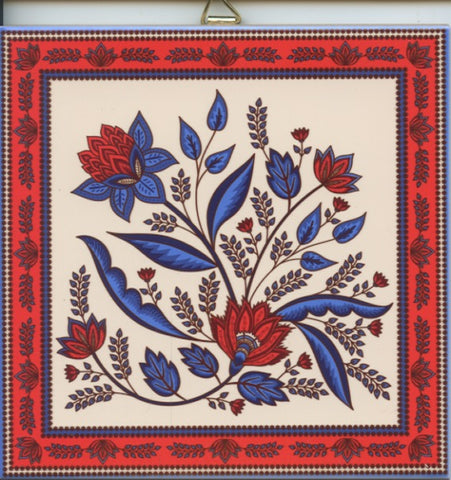 6" Ceramic Tile, Folk Art Flowers