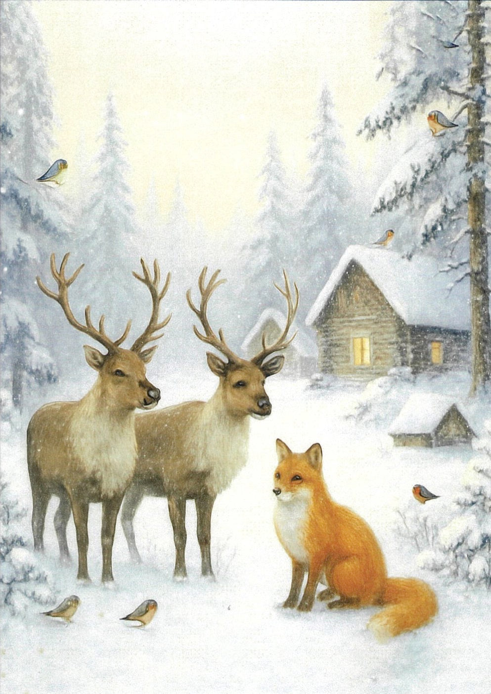 Boxed cards, Deer, fox and birds in the snow