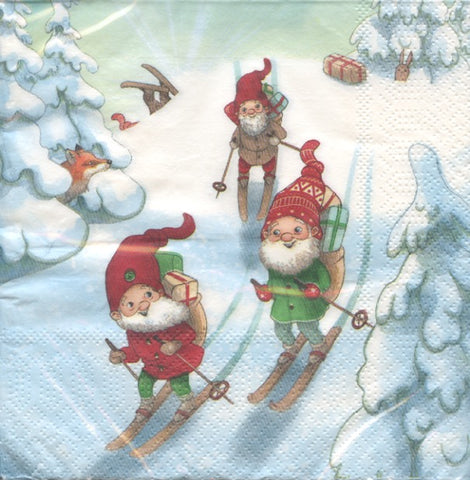 Skiing tomtar gnomes paper napkins