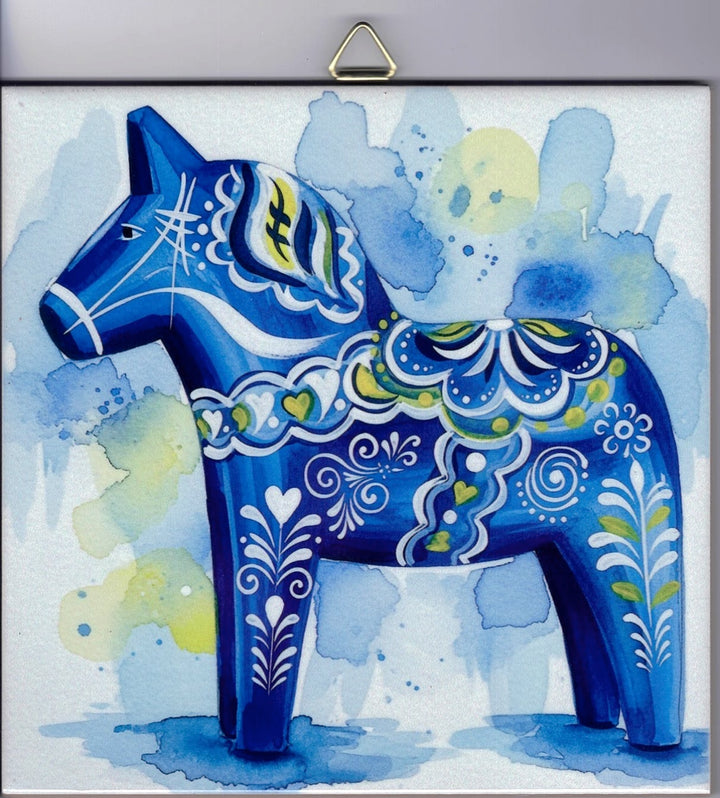6" Ceramic Tile,  Blue Dala horse
