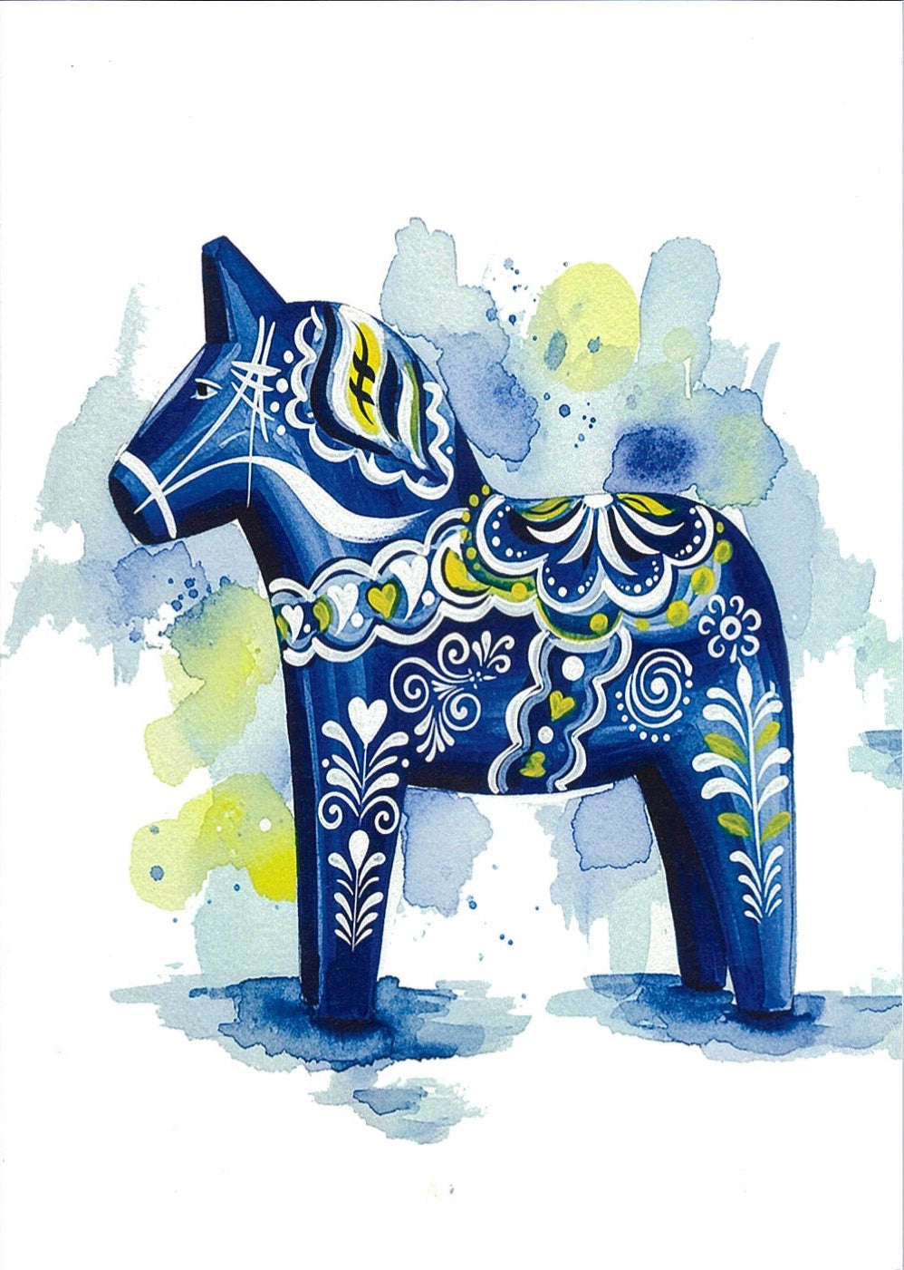 Note Card - Blue Dala horse Watercolor