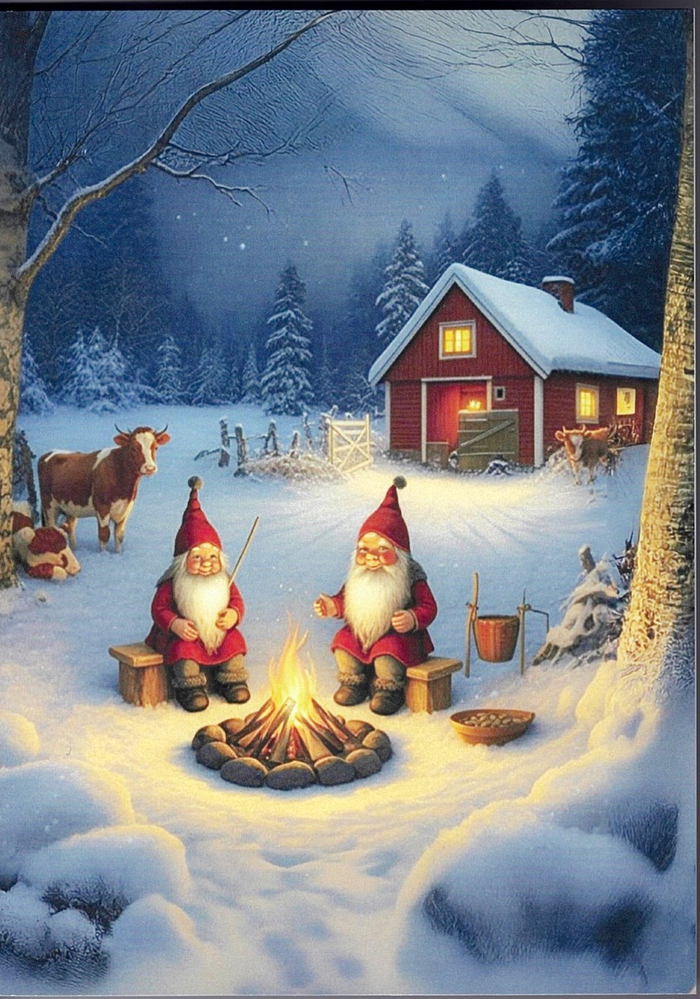 Finnish Christmas Cards Gnomes by the fire Pkg of 6