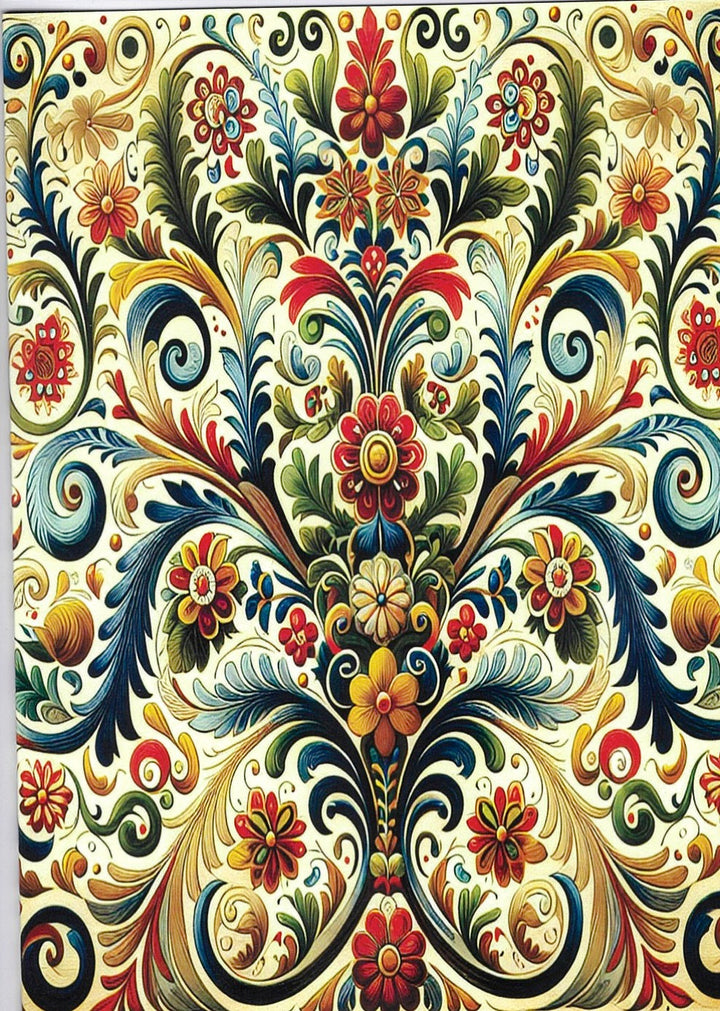Norwegian Happy Birthday Card - Rosemaling