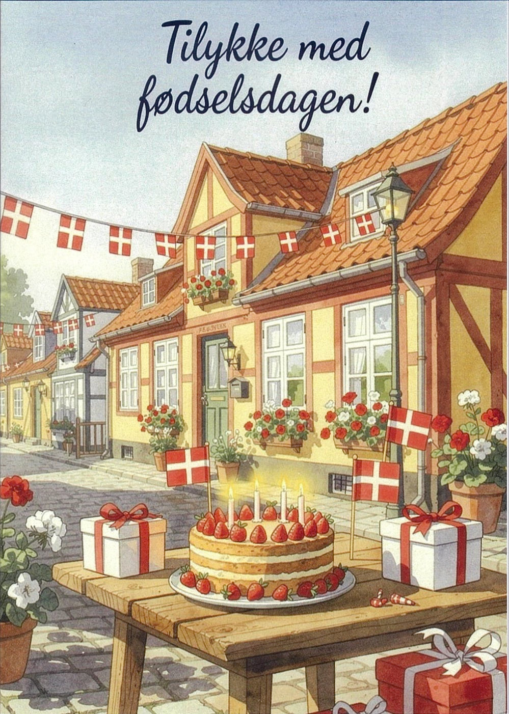 Danish Happy Birthday Card - Danish house