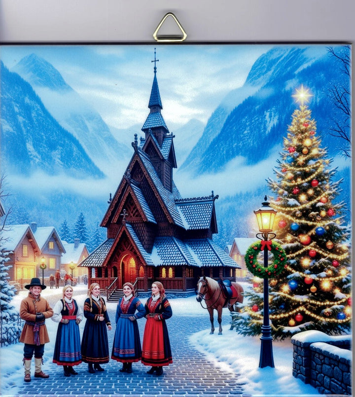 6" Ceramic Tile, Norwegians at Stave church