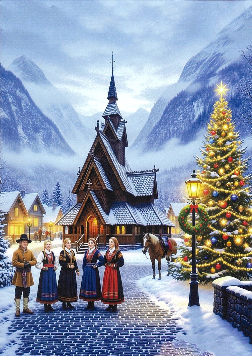 Christmas Cards Norwegians at Stave church Pkg of 6