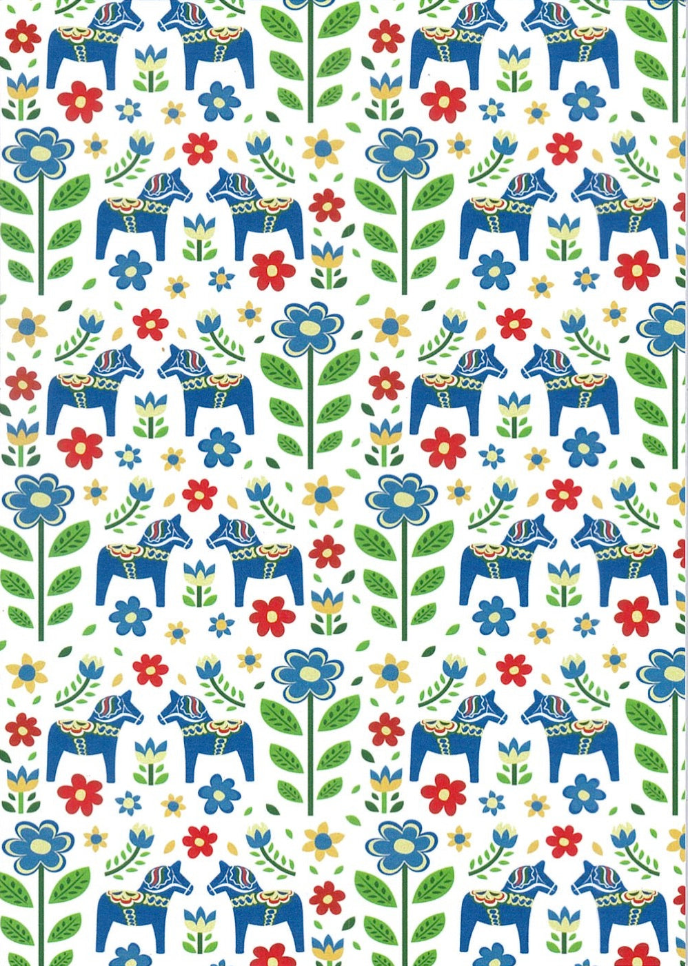 Note Card - Blue Dala horses & Flowers
