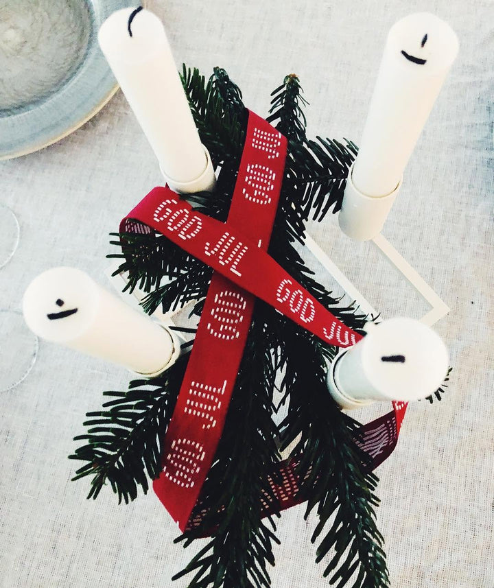 Fabric Ribbon Trim by the yard - Dark Red with White God Jul