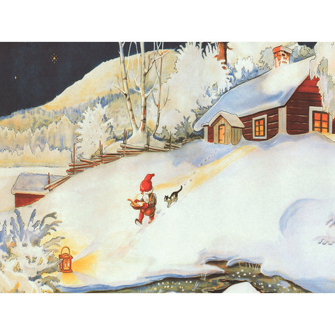 Boxed cards, Tomte carrying porridge with Norwegian Nisse story