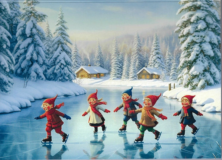 Finnish Christmas Cards Gnome Skaters Pkg of 6