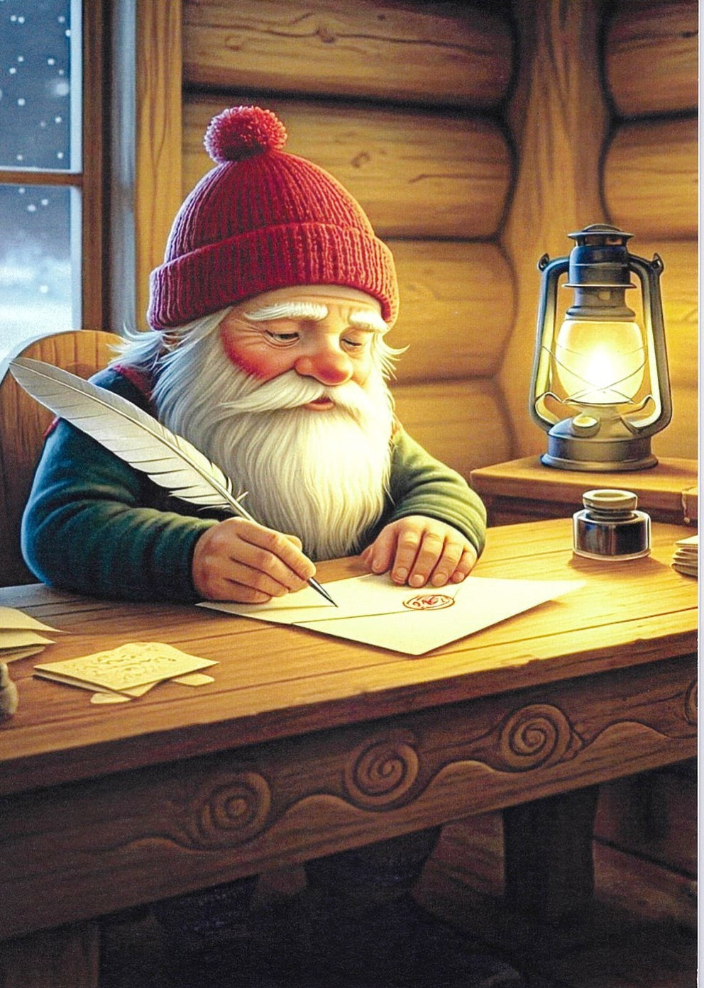 Boxed cards, Gnome Tomte writing Letter