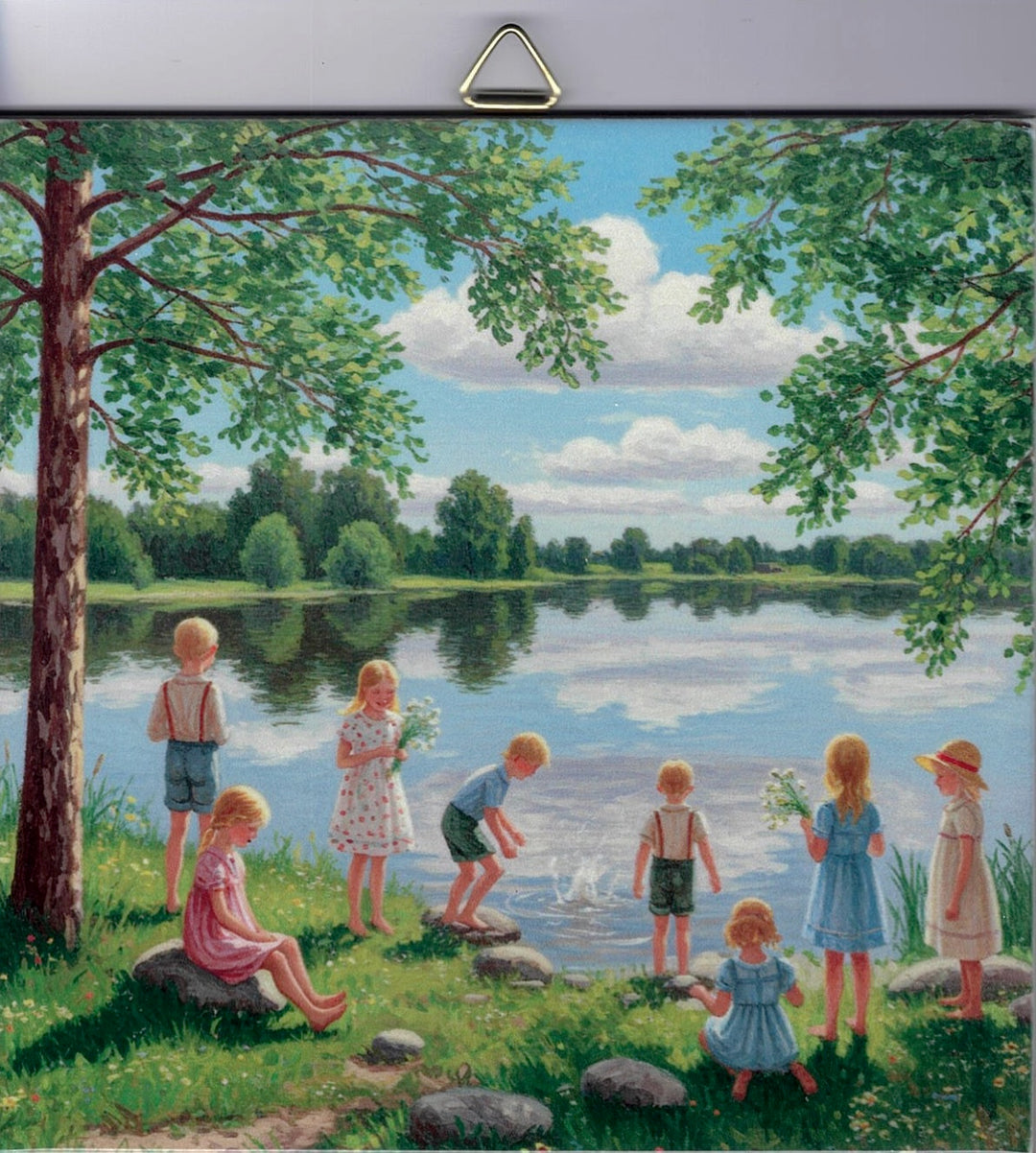 6" Ceramic Tile, Children by the Lake in Summer