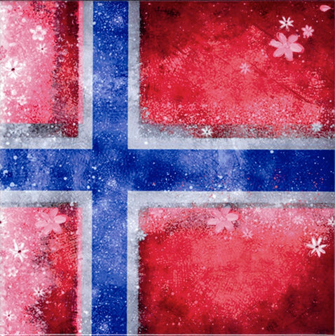 6" Ceramic Tile, Norwegian Flag with Flowers