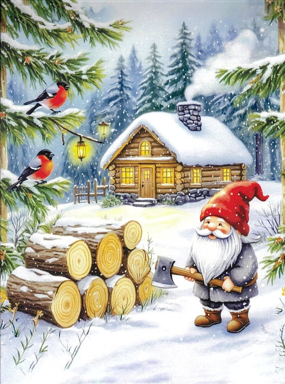 Christmas Cards Gnome chopping Wood Pkg of 6