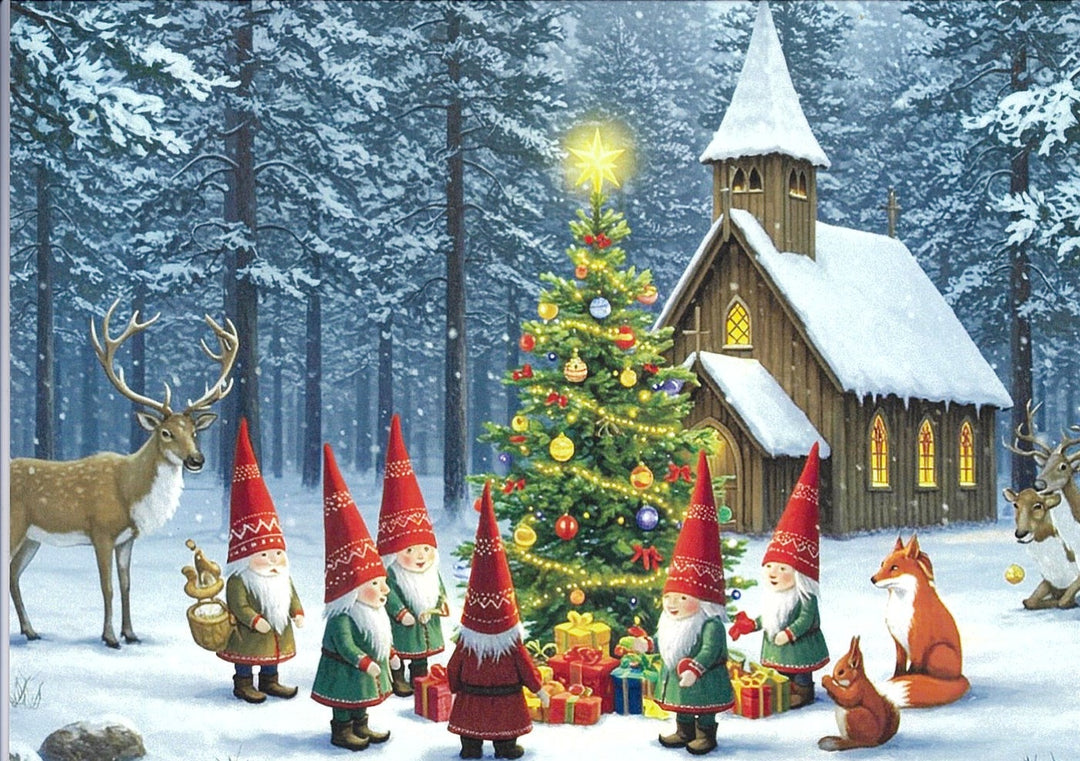 Christmas Cards Gnomes at tree Pkg of 6
