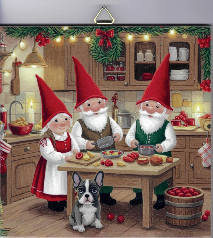 6" Ceramic Tile, Gnomes baking with apples