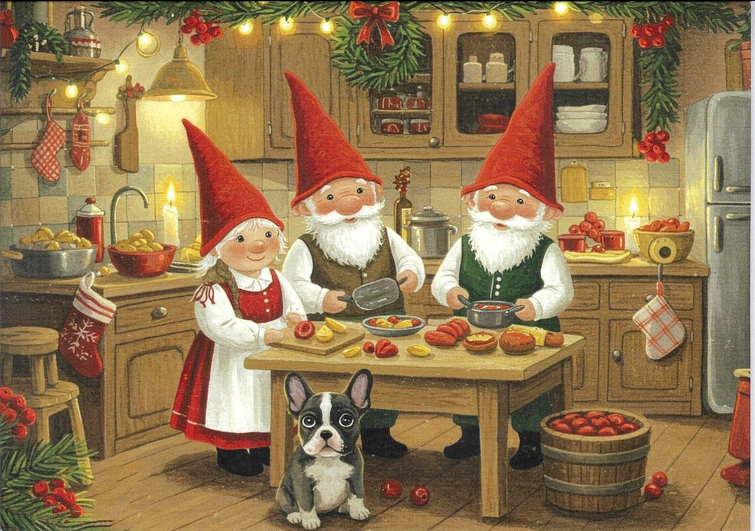 Christmas Cards Gnomes baking with Apples Pkg of 6
