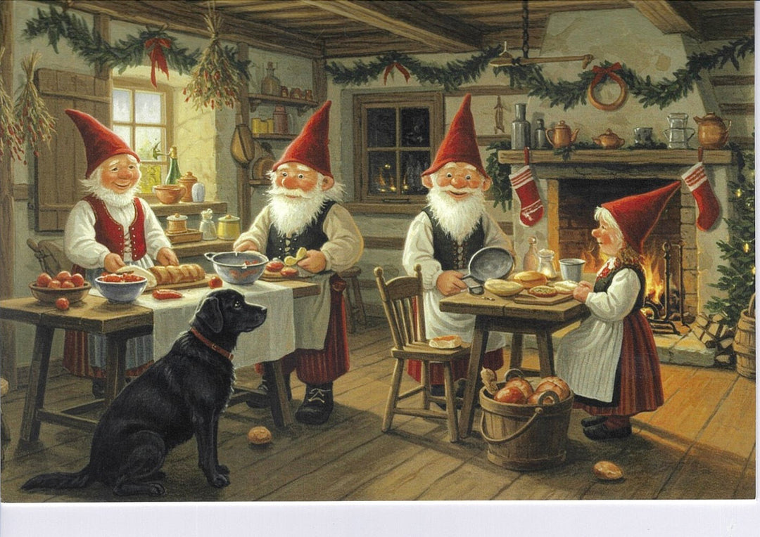 Christmas Cards Gnomes baking Pkg of 6