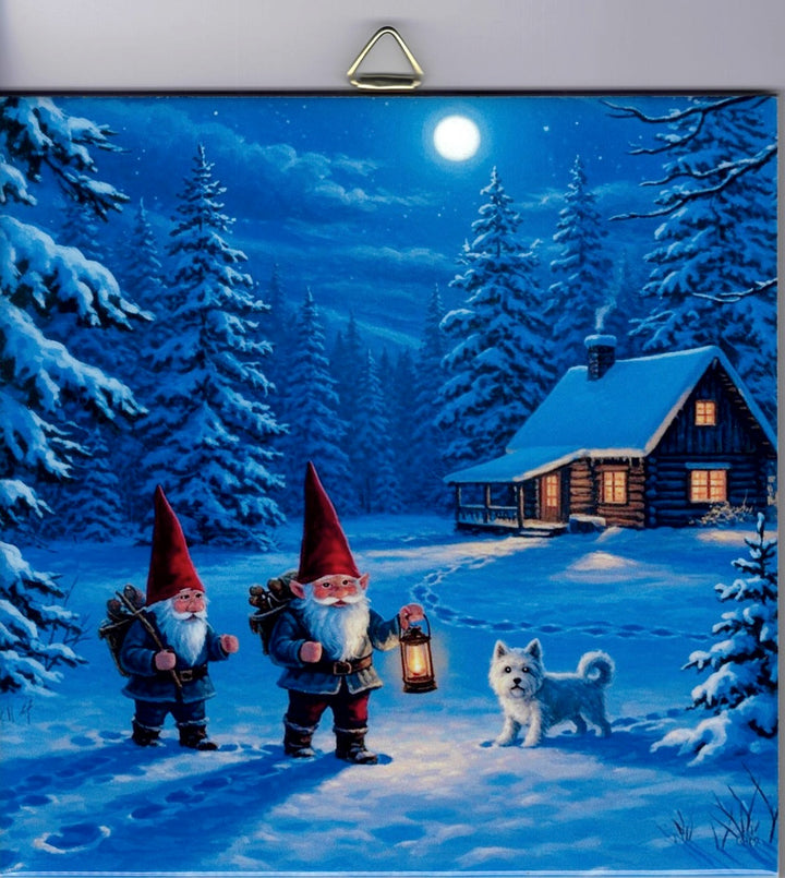6" Ceramic Tile, Gnomes with West at the cabin
