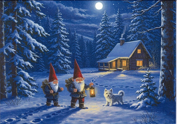 Boxed cards, Gnomes with Westie at the cabin