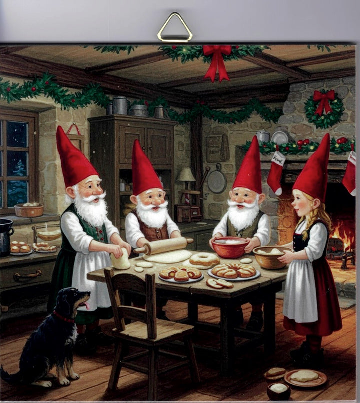 6" Ceramic Tile, Gnomes baking