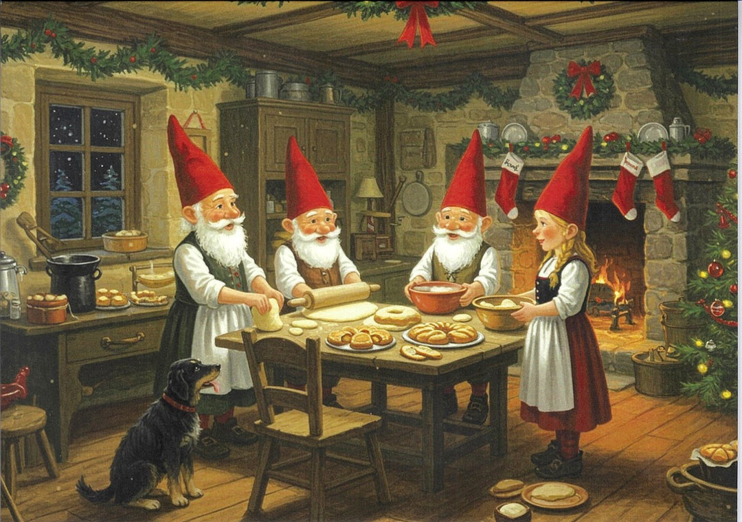 Christmas Cards Gnomes baking Pkg of 6