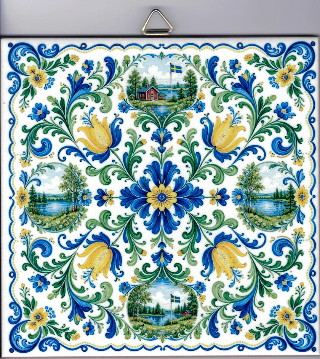 6" Ceramic Tile, Sweden house with flowers