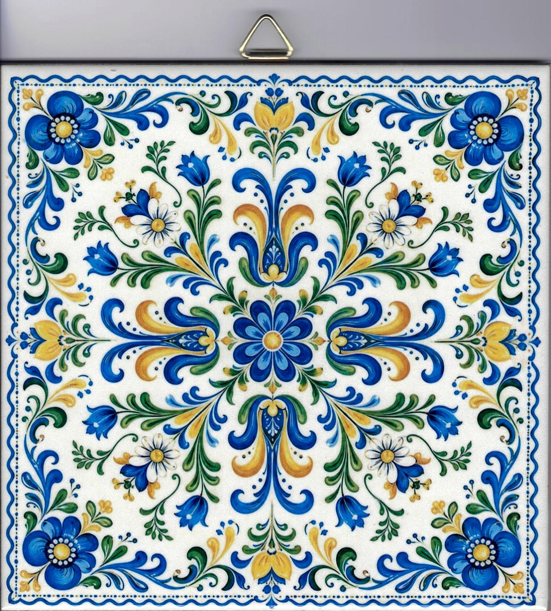 6" Ceramic Tile, Swedish Folk Art Flowers