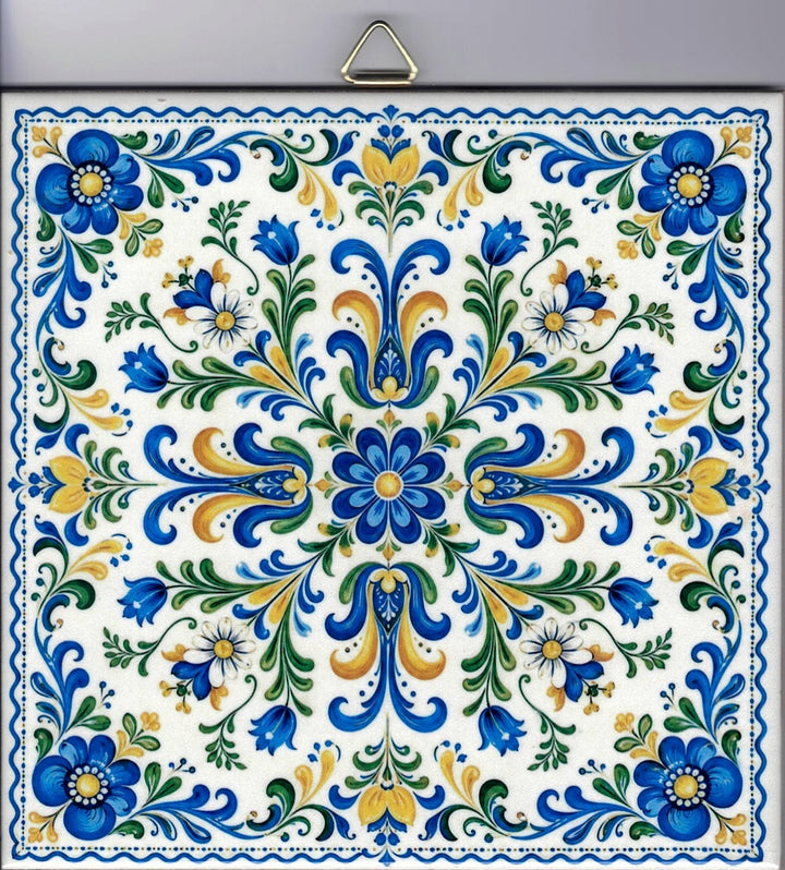 6" Ceramic Tile, Swedish Folk Art Flowers