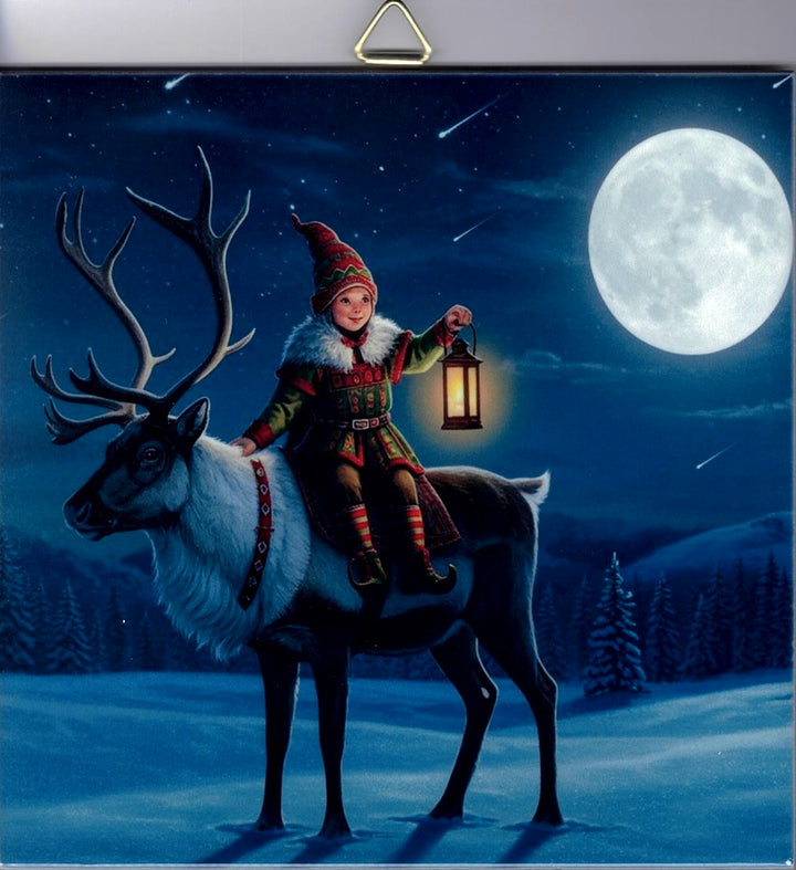 6" Ceramic Tile, Tomte boy on reindeer