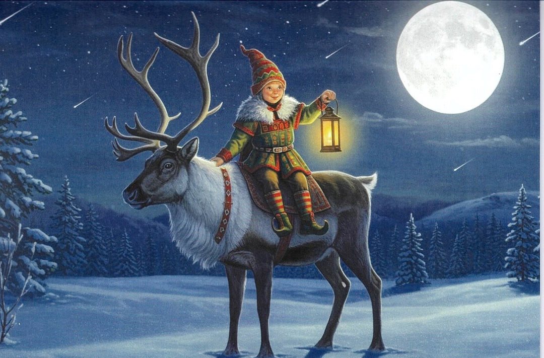 Boxed cards, Tomte boy on reindeer