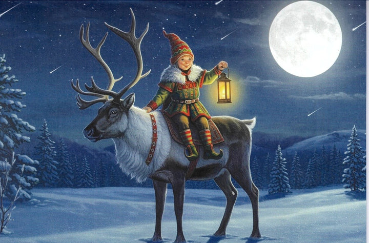 Boxed cards, Tomte boy on reindeer