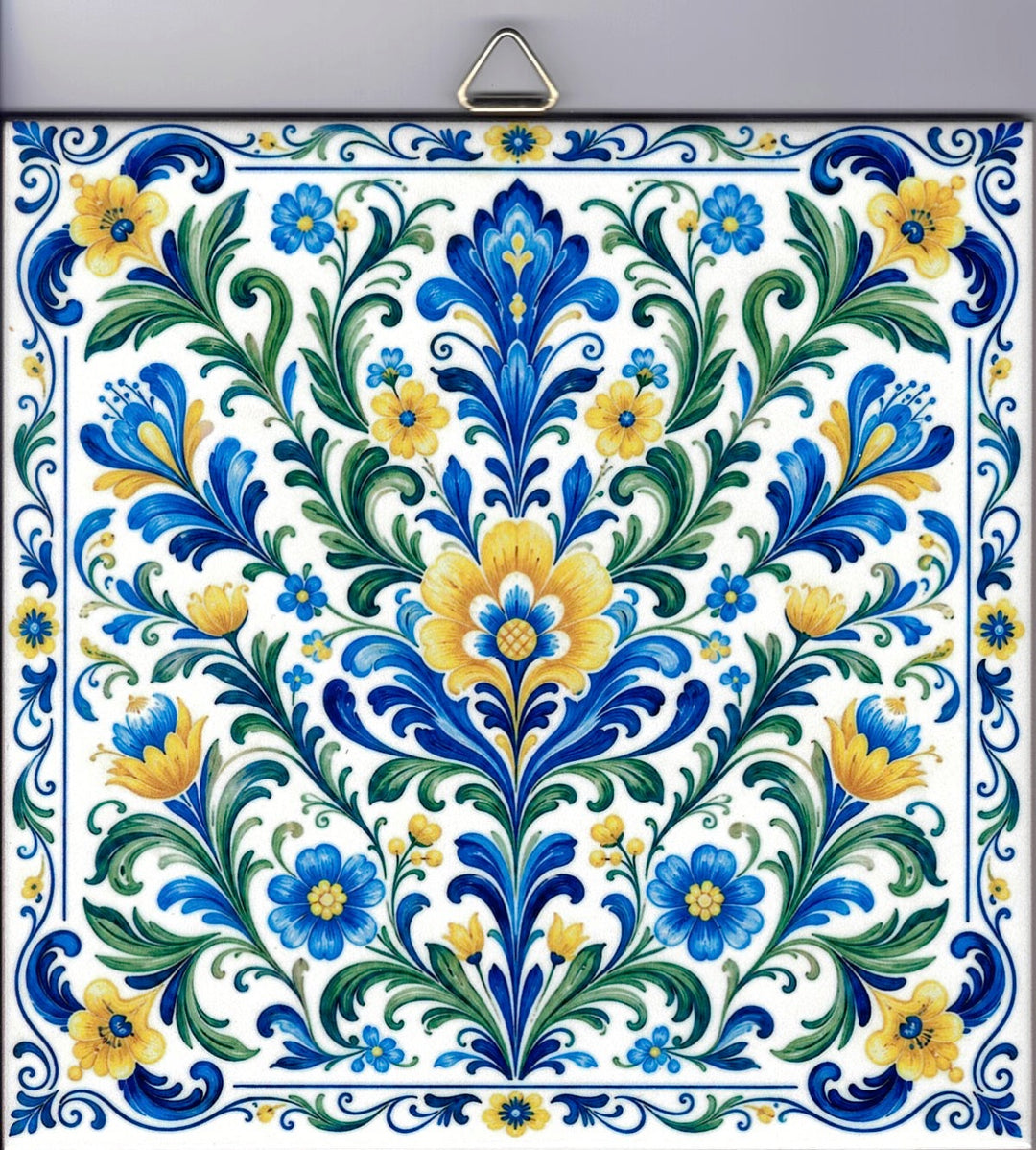 6" Ceramic Tile, Folk art Flowers