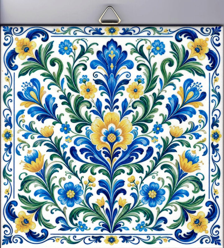 6" Ceramic Tile, Folk art Flowers