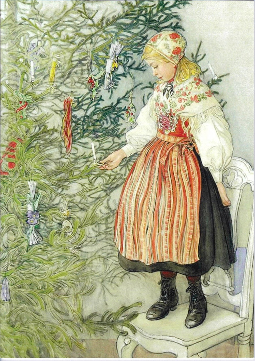Boxed cards, Carl Larsson Girl decorating Christmas tree