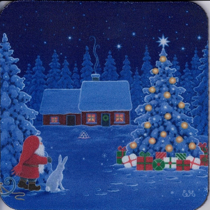 Eva Melhuish Tomte with rabbit at tree Coasters Box of 6