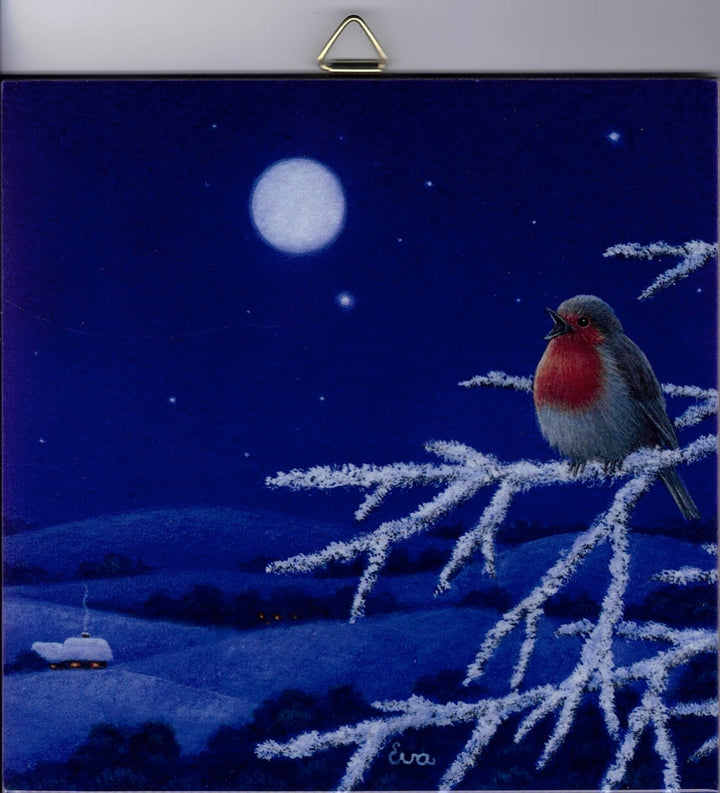 6" Ceramic Tile, Eva Melhuish Bird on Snowy Branch