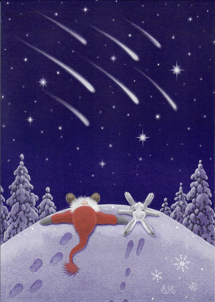 Boxed cards, Eva Melhuish Tomte Gnome & Rabbit watching Shooting Stars