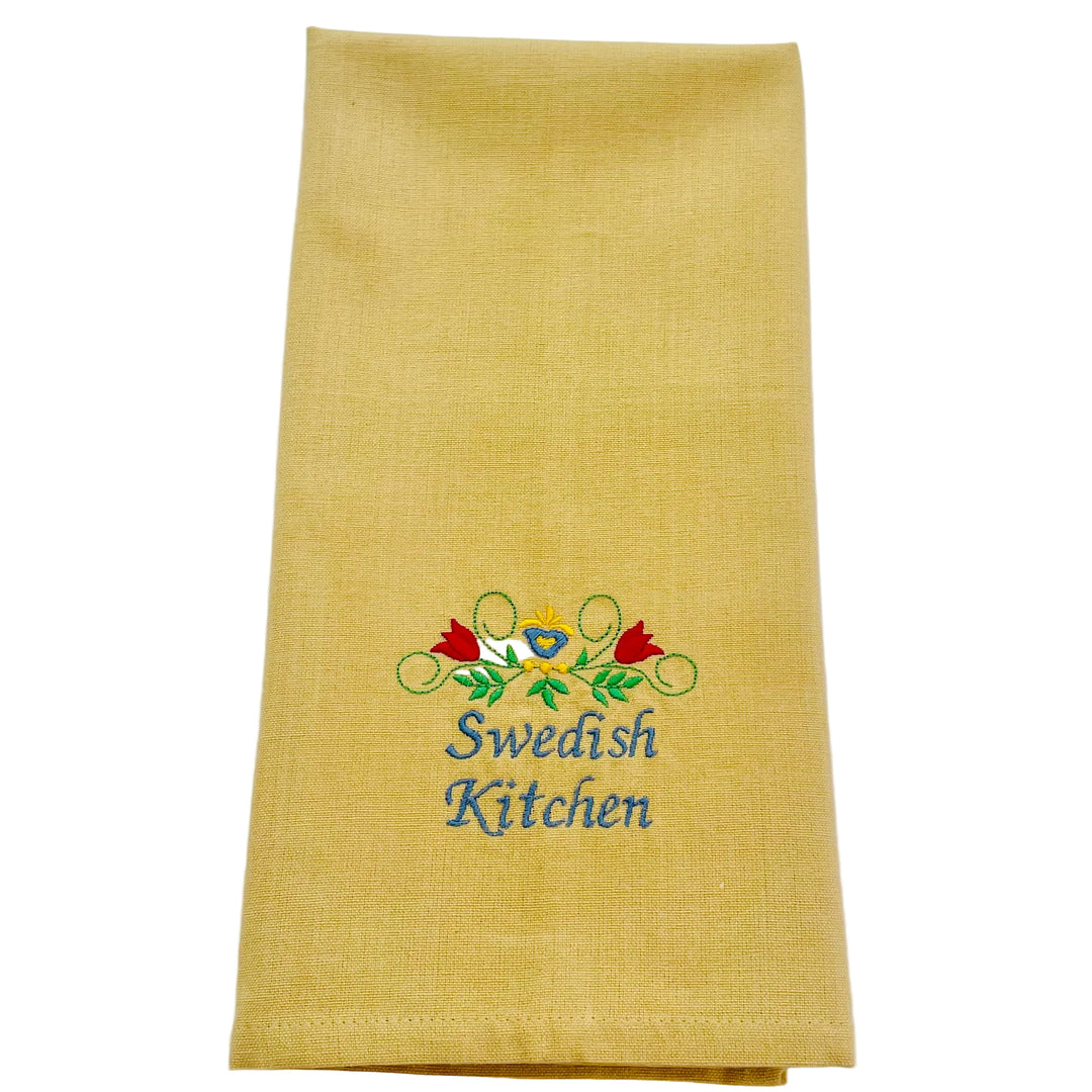 Dish Towel - Swedish Kitchen on Mustard Yellow