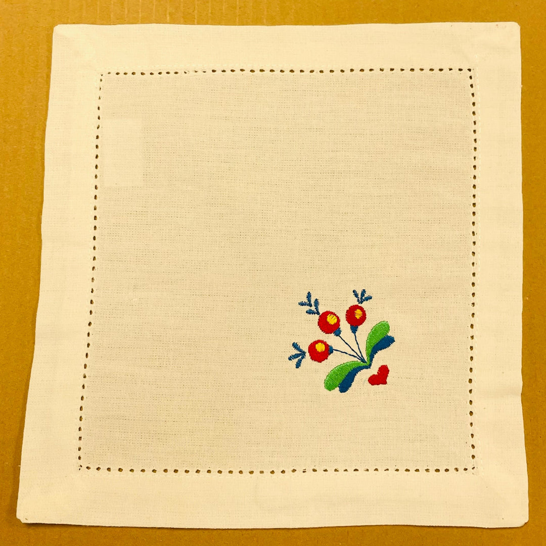 Small Square Doily Embroidered Flowers