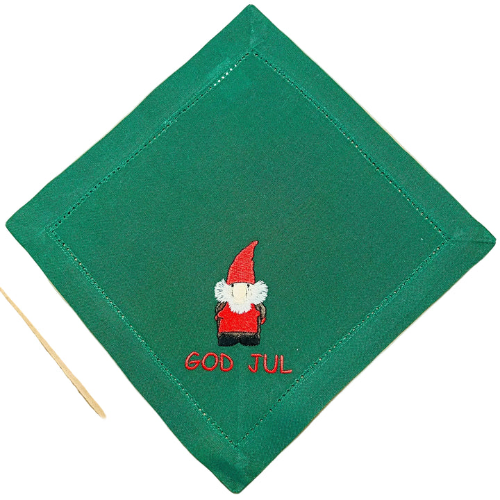 Small Square Doily Embroidered God Jul Gnome
